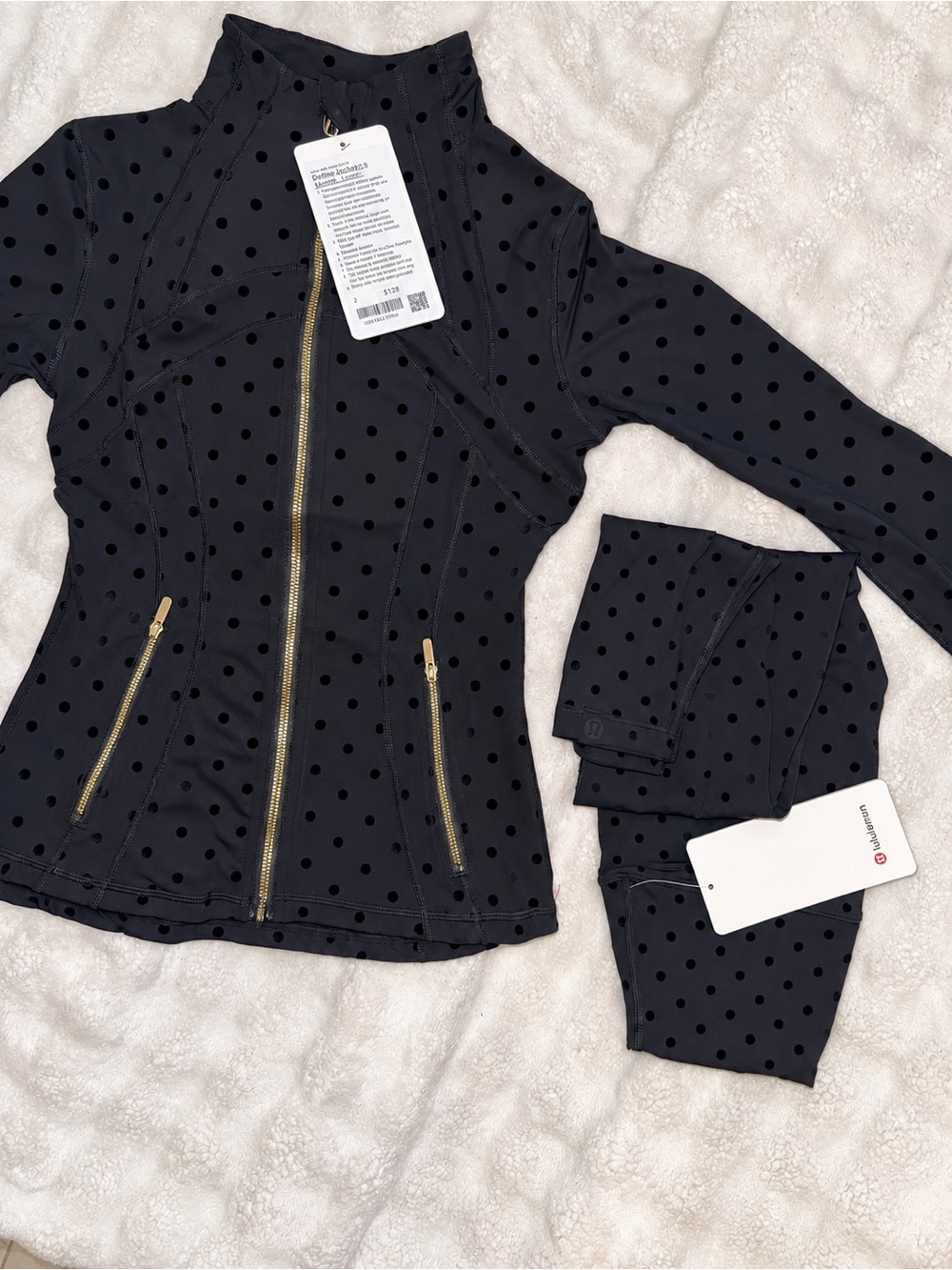 lululemon athletica Black Polka Dot Full-Zip Jacket with Gold Zippers
